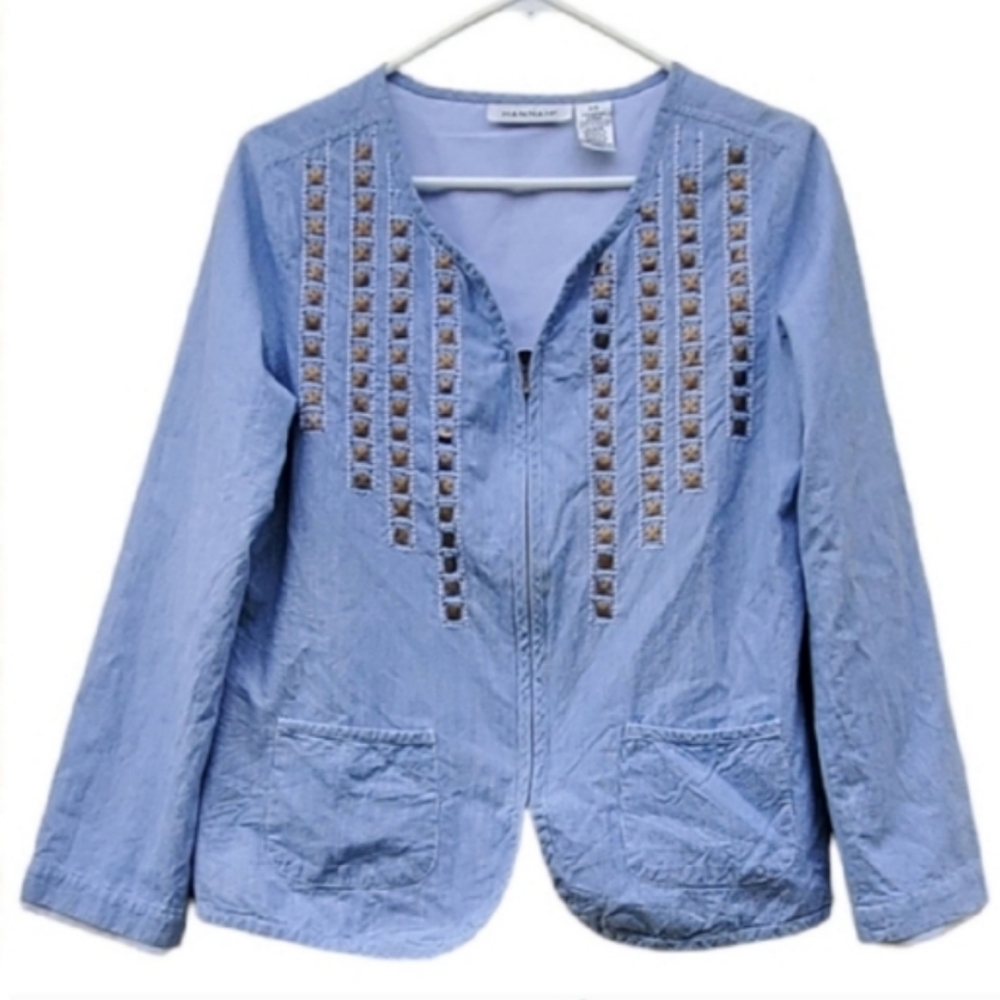 Vintage Hannah Blue Stripe Zip-Up Lightweight Jacket. Small.
